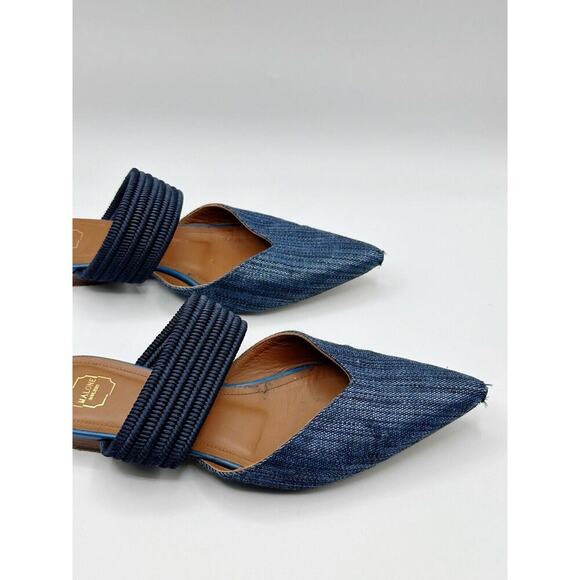 Malone Souliers Navy Blue Canvas Maisie Luwolt Pointed Toe Flat Mules 36 US 6 - Picture 3 of 10